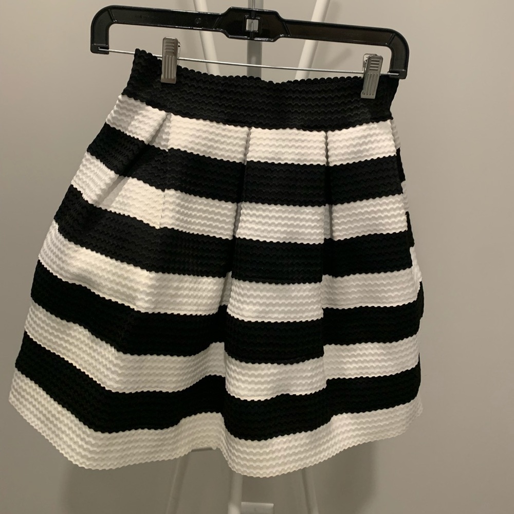 Black and white striped high waist structured skirt